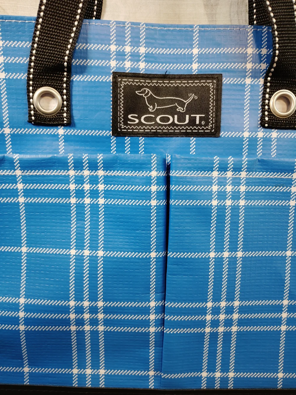 Scout Blue Plaid Shoulder Tote with Black Handles & Top Zipper - Picture 2 of 5